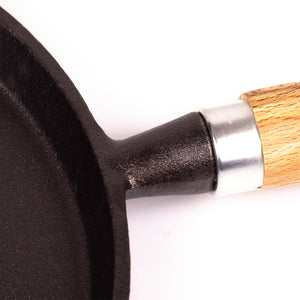 Pre-Seasoned 26cm Cast Iron Fry Pan | Heat-Resistant Wooden Handle | Cookware