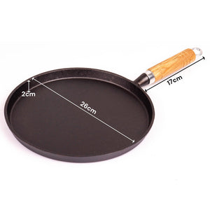 Pre-Seasoned 26cm Cast Iron Fry Pan | Heat-Resistant Wooden Handle | Cookware