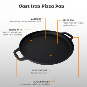 13.5" 35cm Pre-Seasoned Cast Iron Pizza Baking Pan | Cooking Griddle | Stove | Oven | Grill | Campfire