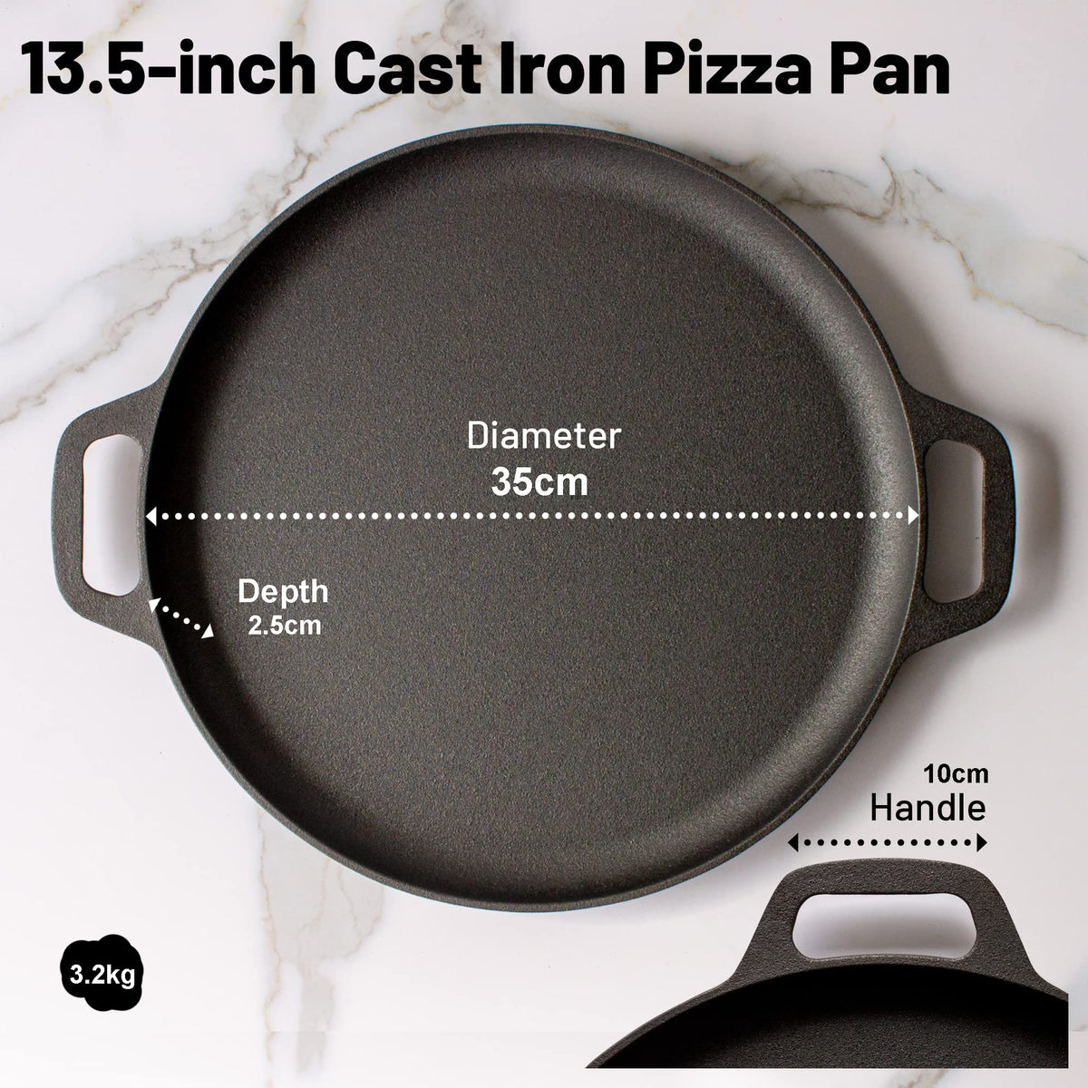13.5" 35cm Pre-Seasoned Cast Iron Pizza Baking Pan | Cooking Griddle | Stove | Oven | Grill | Campfire