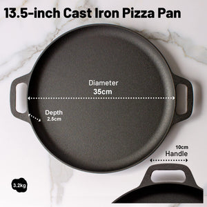 13.5" 35cm Pre-Seasoned Cast Iron Pizza Baking Pan | Cooking Griddle | Stove | Oven | Grill | Campfire