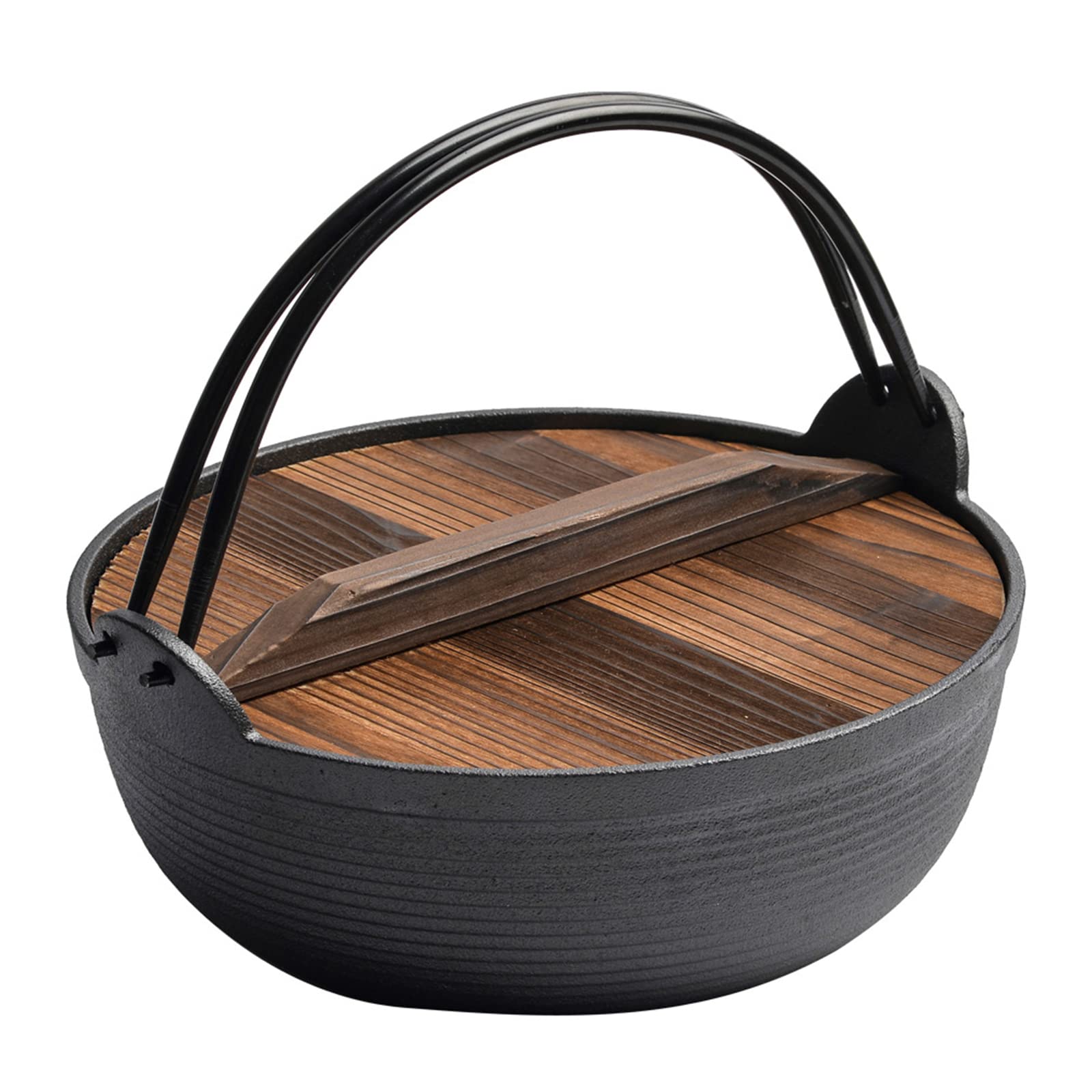 29cm Cast Iron Sukiyaki Iron Pot | Japanese Shabu Shabu Pot | Pan | Stockpot | Wooden Lid | Home Camping Picnic