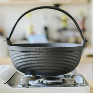 29cm Cast Iron Sukiyaki Iron Pot | Japanese Shabu Shabu Pot | Pan | Stockpot | Wooden Lid | Home Camping Picnic