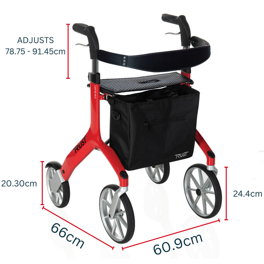 Let's Fly Mobility Rollator Wheelie Walker | Red