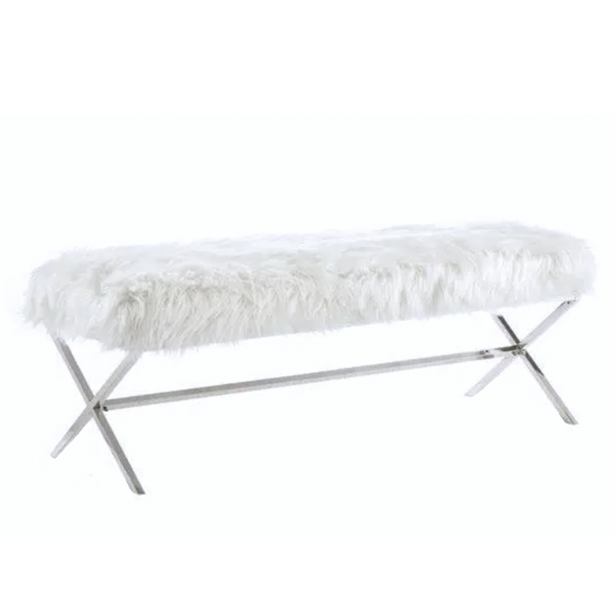 Interior Ave Oxley Fur Bench | White & Silver | Modern Upholstered Seating