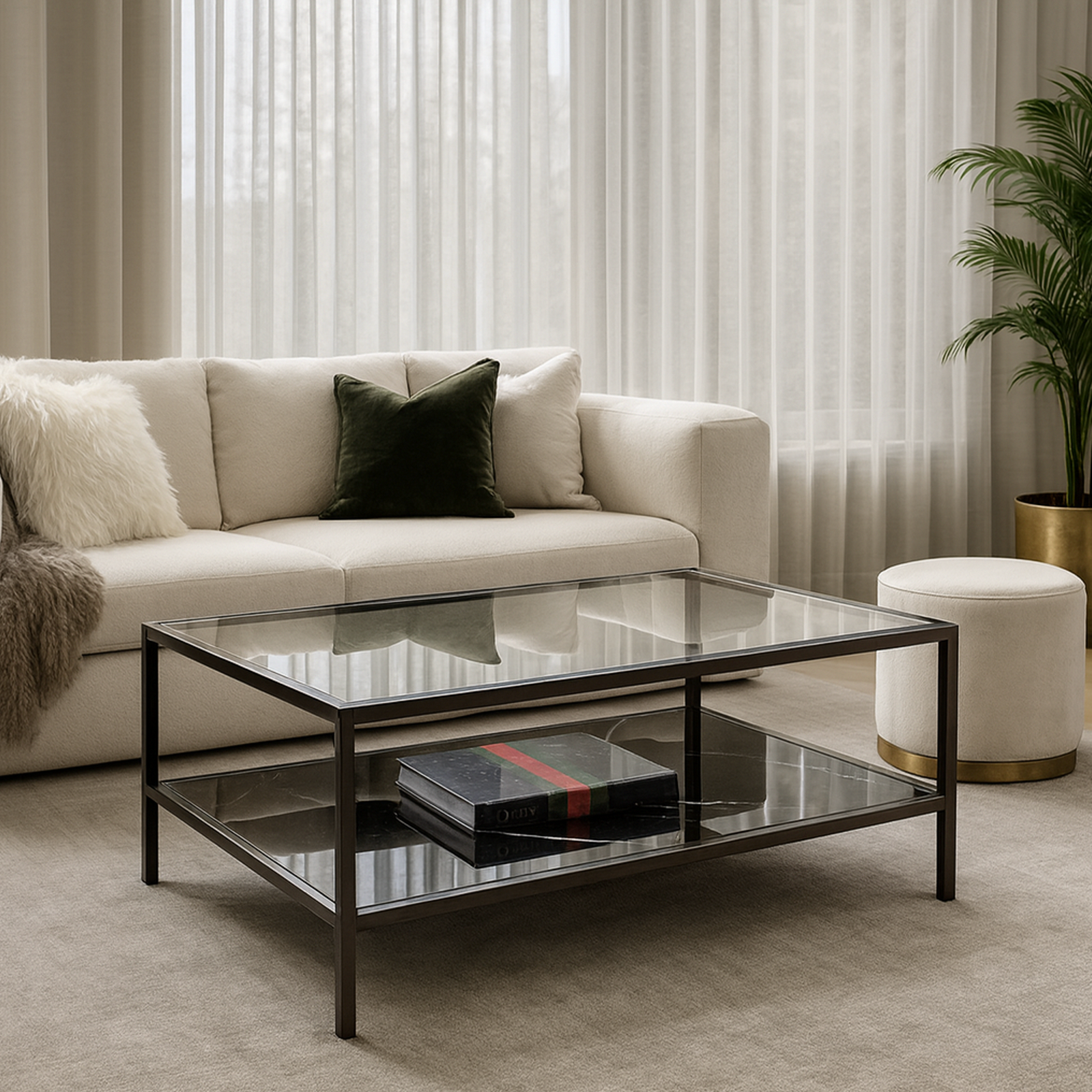 Interior Ave Vogue Coffee Table | Black Marble Stone & Glass | Elegant Style