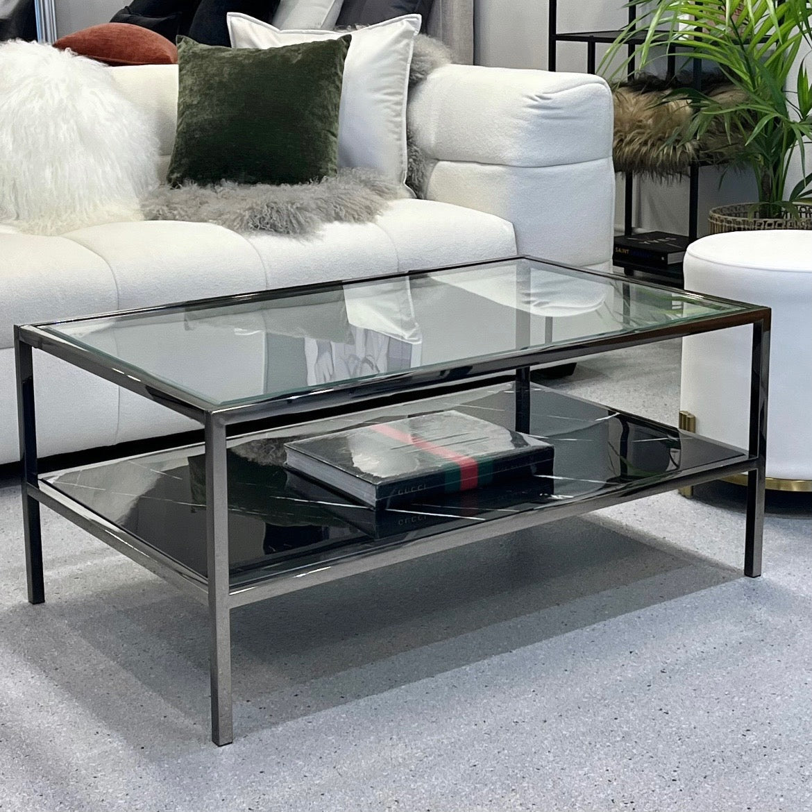 Interior Ave Vogue Coffee Table | Black Marble Stone & Glass | Elegant Style