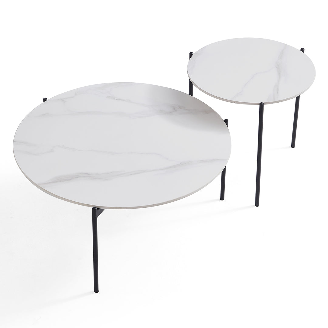 Interior Ave Bianco Nested Coffee Table Set | White Marble Stone | Modern Design
