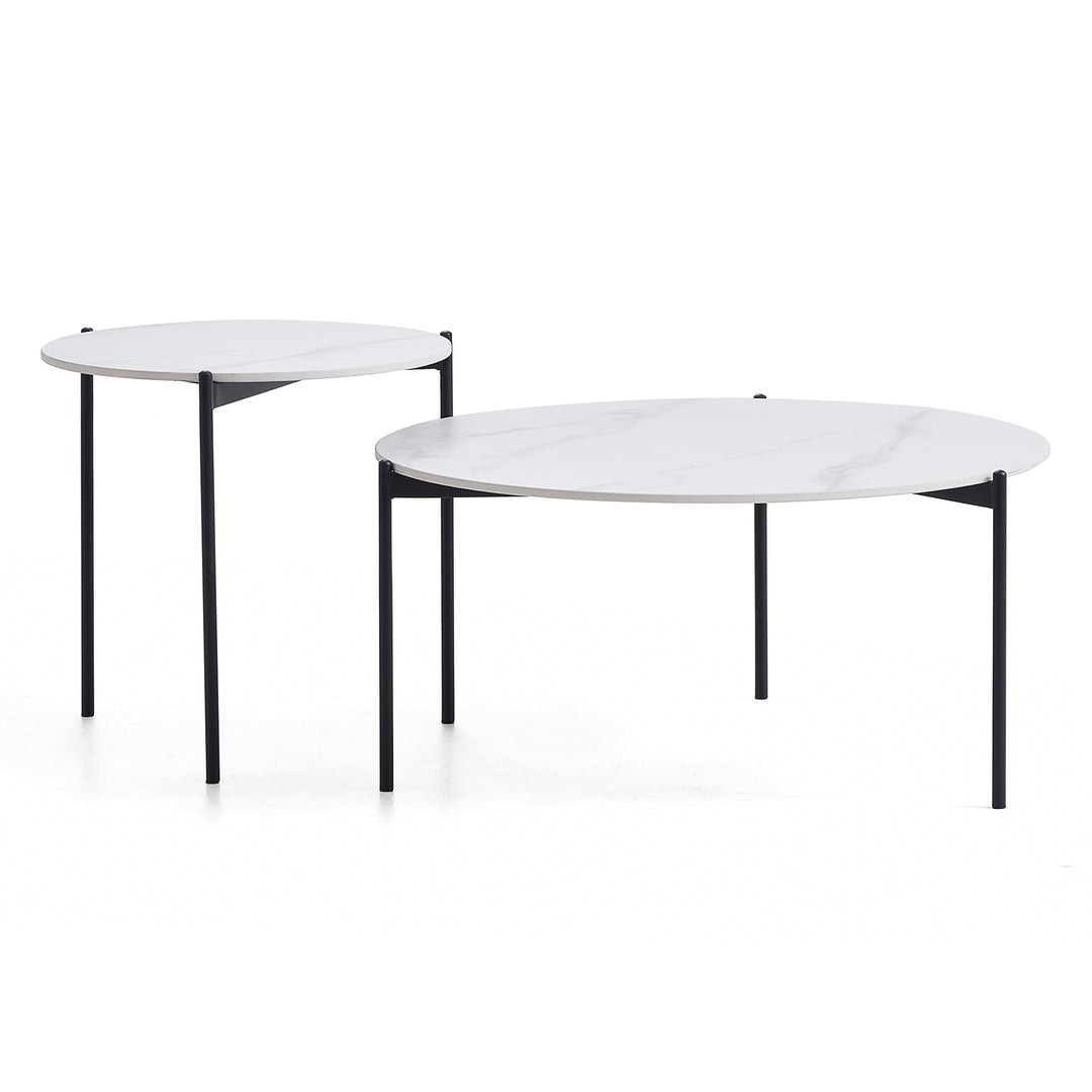 Interior Ave Bianco Nested Coffee Table Set | White Marble Stone | Modern Design