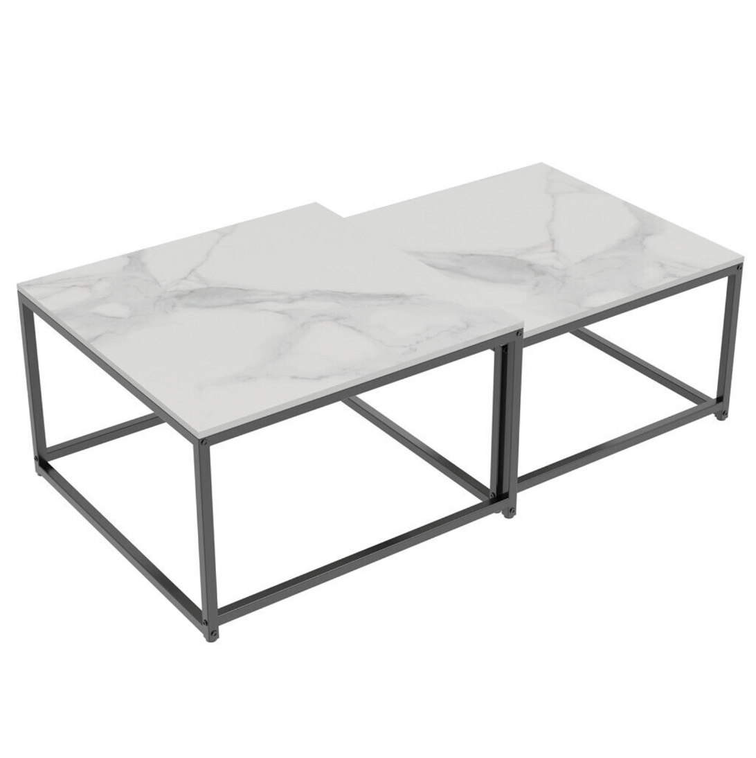 Interior Ave Ciest Square Nested Coffee Table Set | White Marble Stone | Modern Design