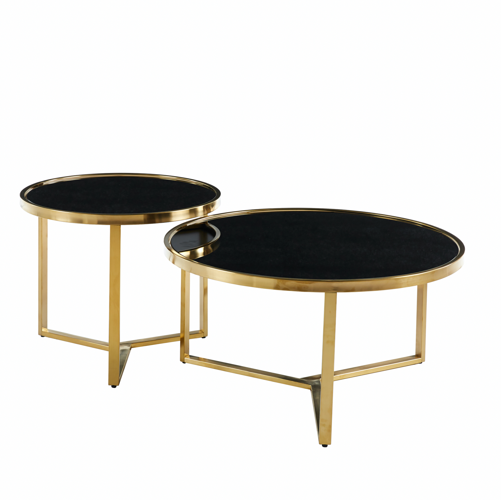 Interior Ave Designer Giselle Black Glass & Brushed Gold Coffee Table Set | Modern & Luxe
