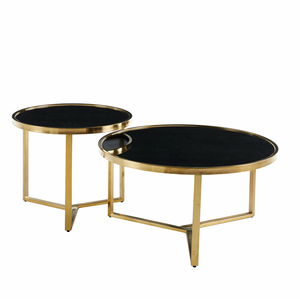 Interior Ave Designer Giselle Black Glass & Brushed Gold Coffee Table Set | Modern & Luxe