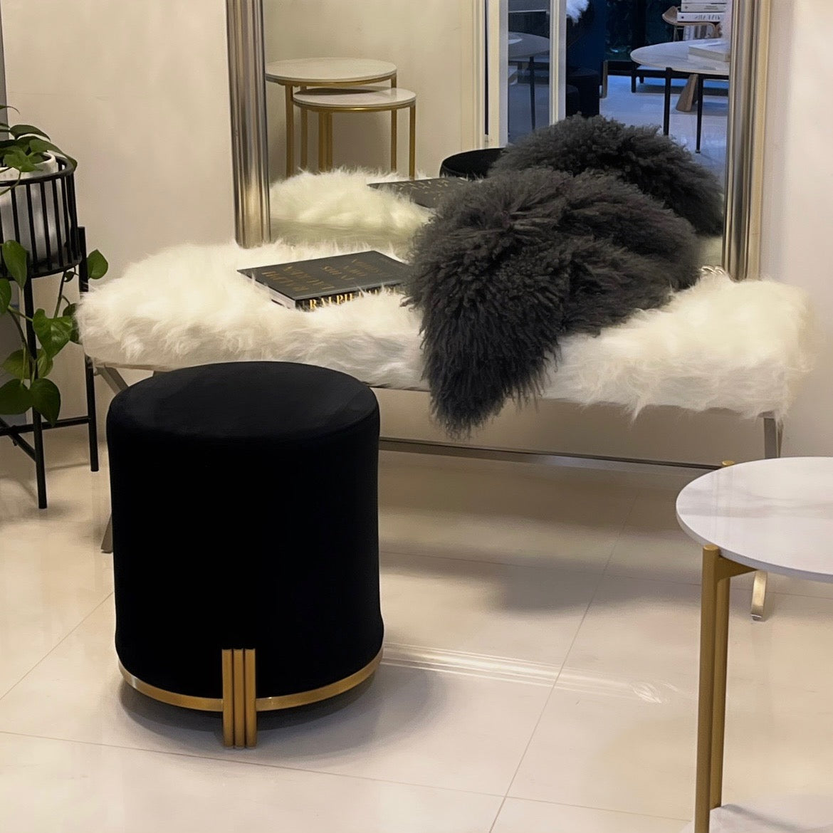 Interior Ave | Apollo Velvet Ottoman | Black Upholstery | Versatile and Stylish