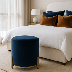 Interior Ave | Apollo Velvet Ottoman | Blue Upholstery | Modern Design