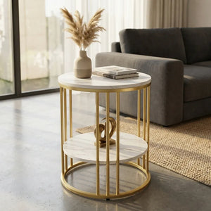 CLEO Gold Antique Stone Table - Two Shelf