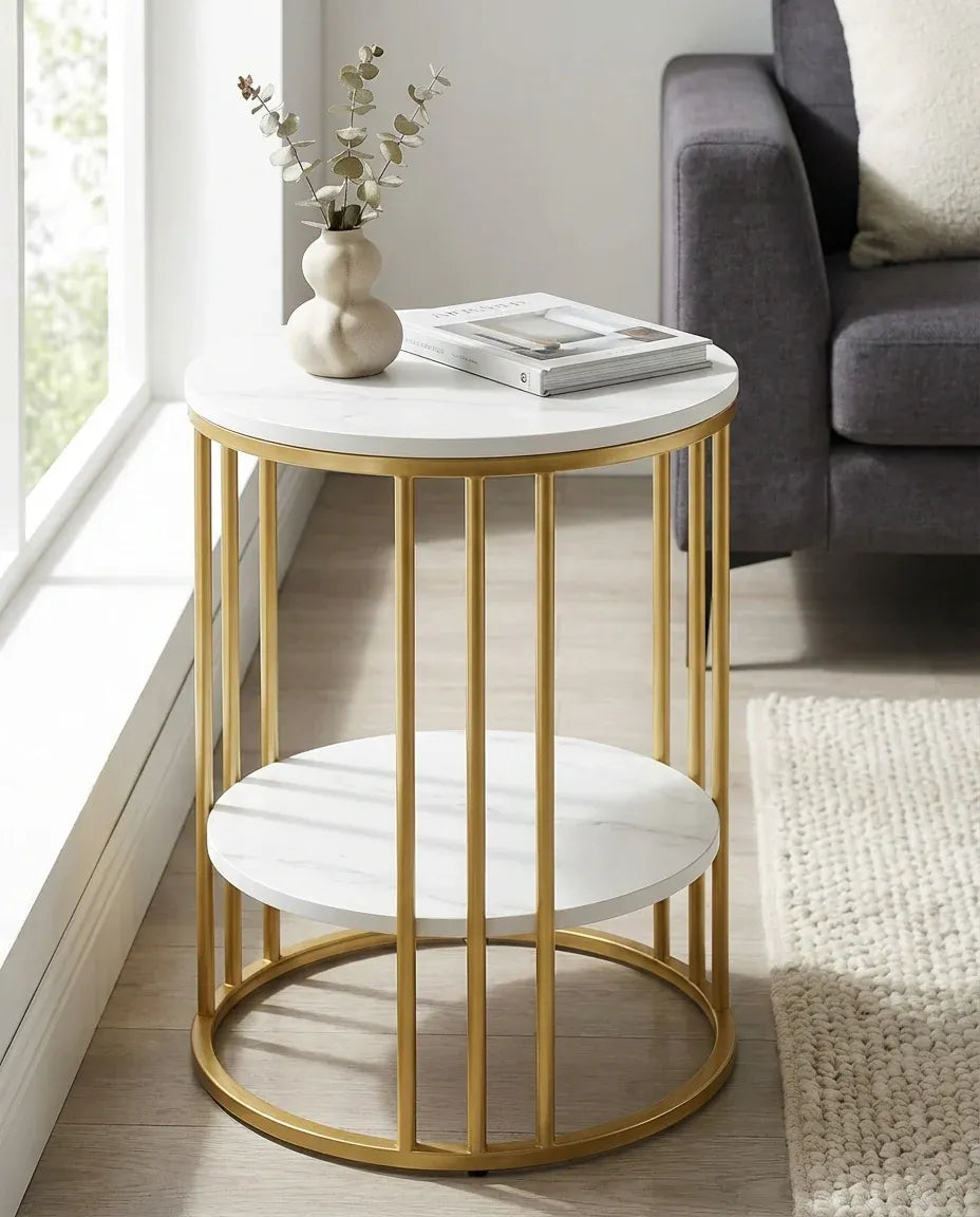 CLEO Gold Antique Stone Table - Two Shelf