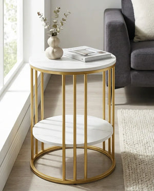 CLEO Gold Antique Stone Table - Two Shelf