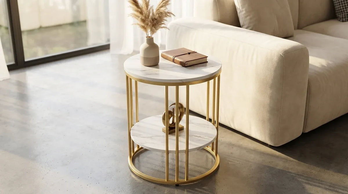 CLEO Gold Antique Stone Table - Two Shelf