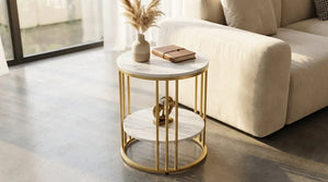 CLEO Gold Antique Stone Table - Two Shelf