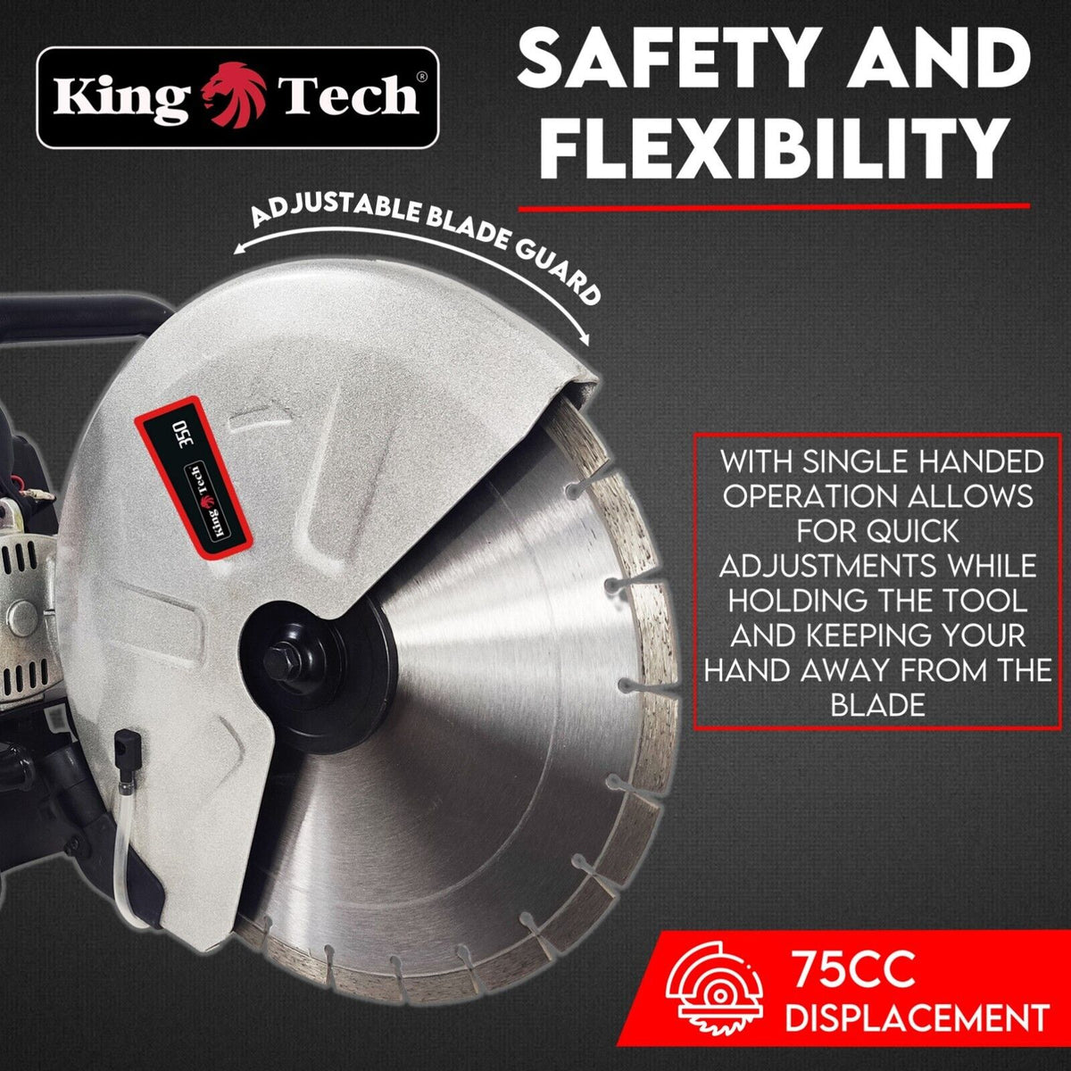 Petrol Demolition Saw | 75CC Concrete Cut Off Wet Road Cutter | Brick Cutting | 350MM Blade