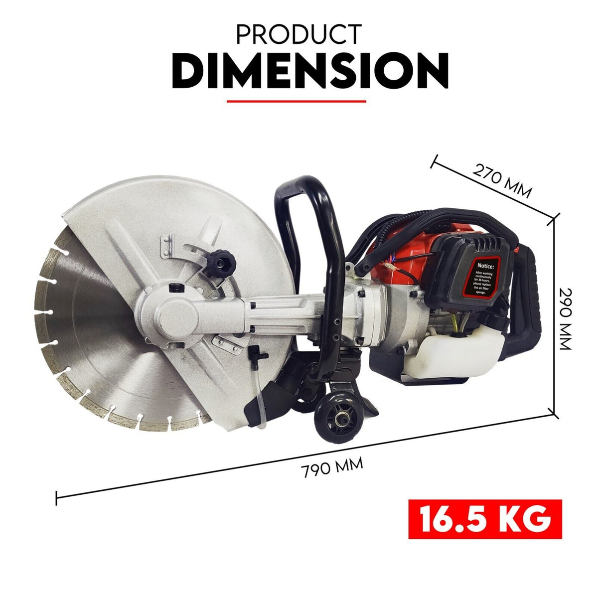 Petrol Demolition Saw | 75CC Concrete Cut Off Wet Road Cutter | Brick Cutting | 350MM Blade