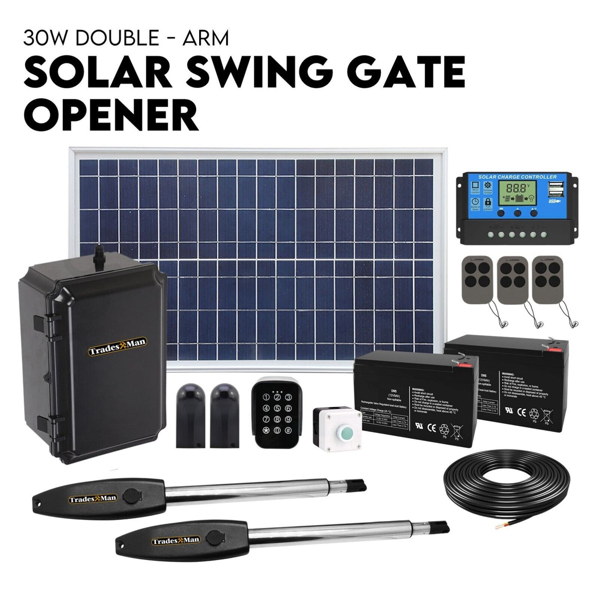 Double Swing Gate Opener Automatic Full Solar Power Kit | Remote Control