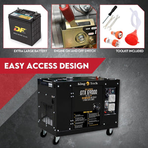 KINGTECH Diesel Generator | 8.4kW Max | 6kW Rated | Single Phase | Portable 13HP Power