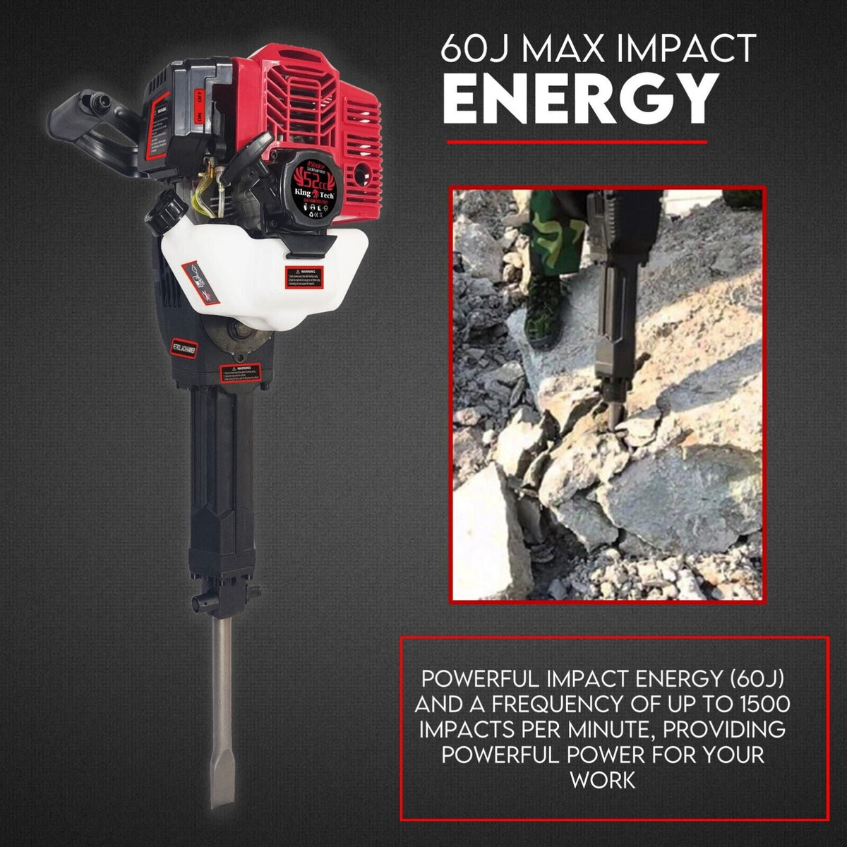 Petrol Jackhammer | 52CC | 2-Stroke Concrete Tile Breaker | Heavy Duty Demolition Hammer