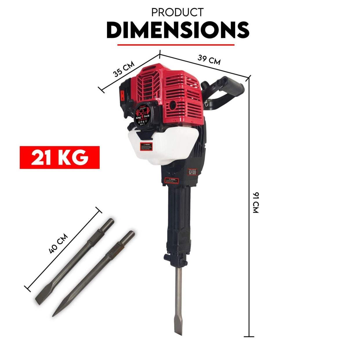 Petrol Jackhammer | 52CC | 2-Stroke Concrete Tile Breaker | Heavy Duty Demolition Hammer
