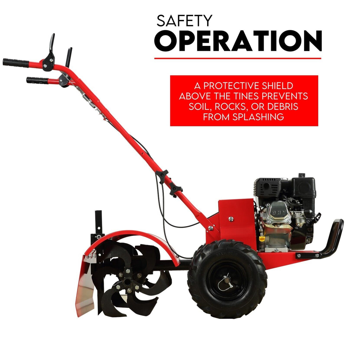 Petrol Tiller Cultivator | 212cc | 4 Blades | Rotary Hoe | Handheld Garden Tool