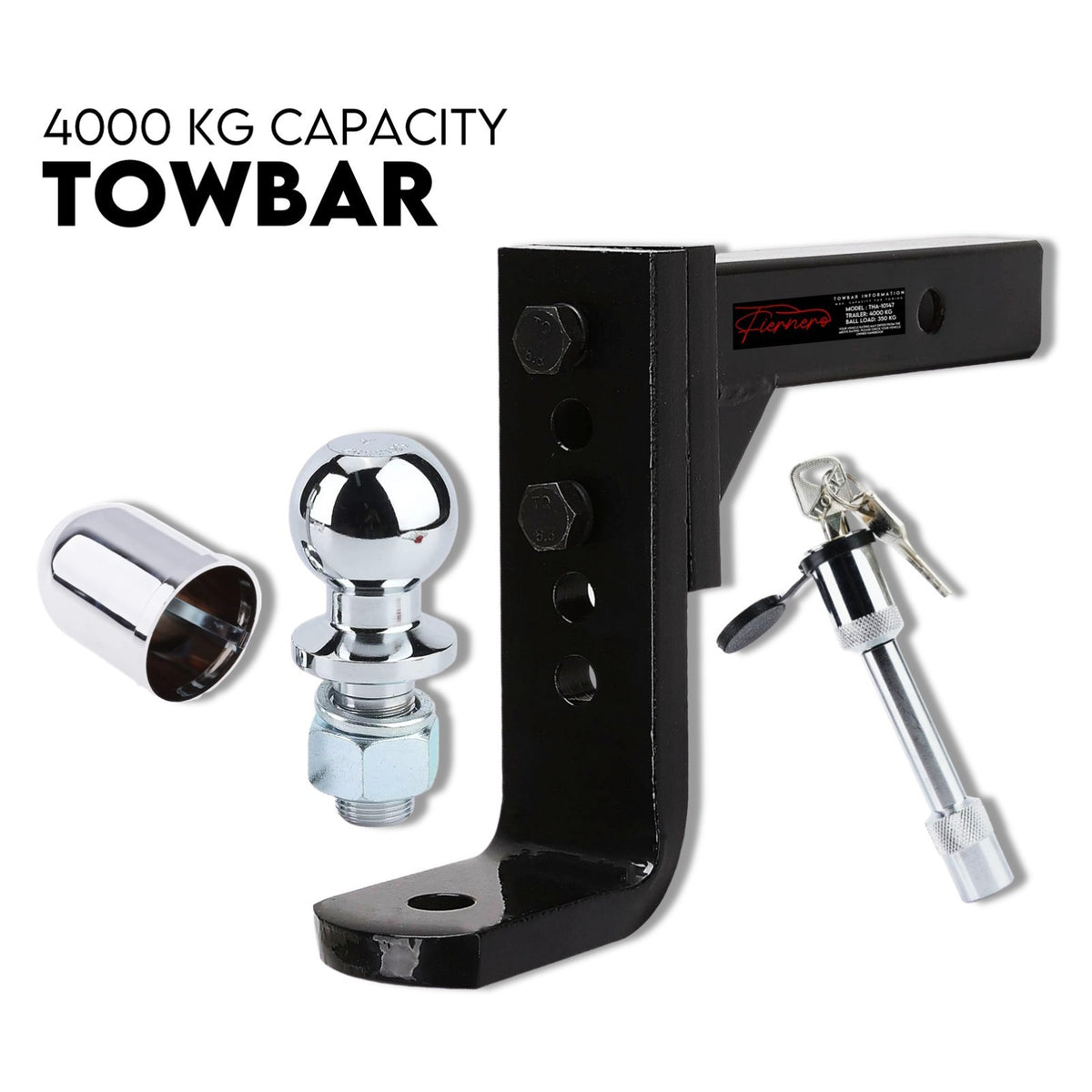 Adjustable Drop Towbar with 2" Hitch, Ball Mount Tongue for Trailer - 4000KG