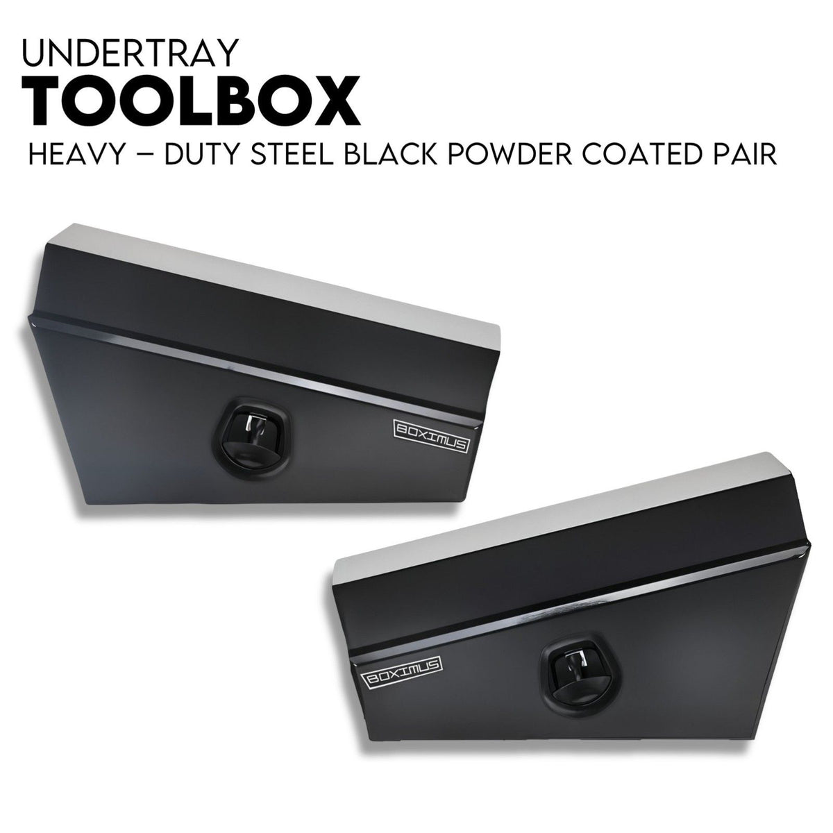 Black Steel 750mm Under Tray Tool Box Underbody Pair Set