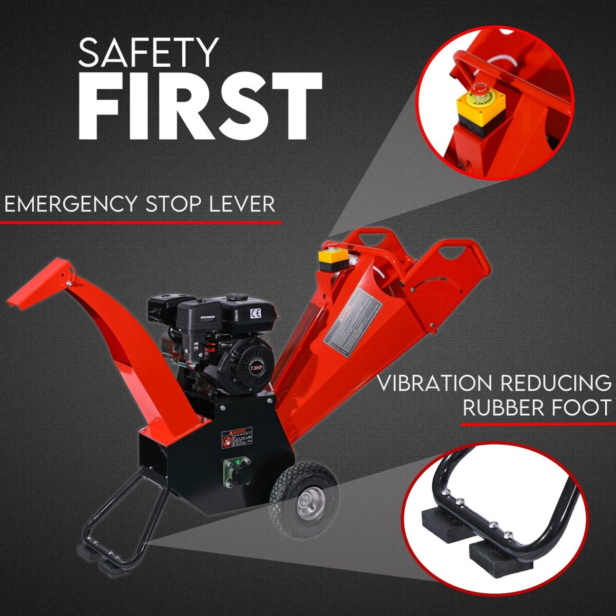 Wood Chipper Mulcher | 7HP | Self Feeding Petrol Machine | Portable Garden Shredder