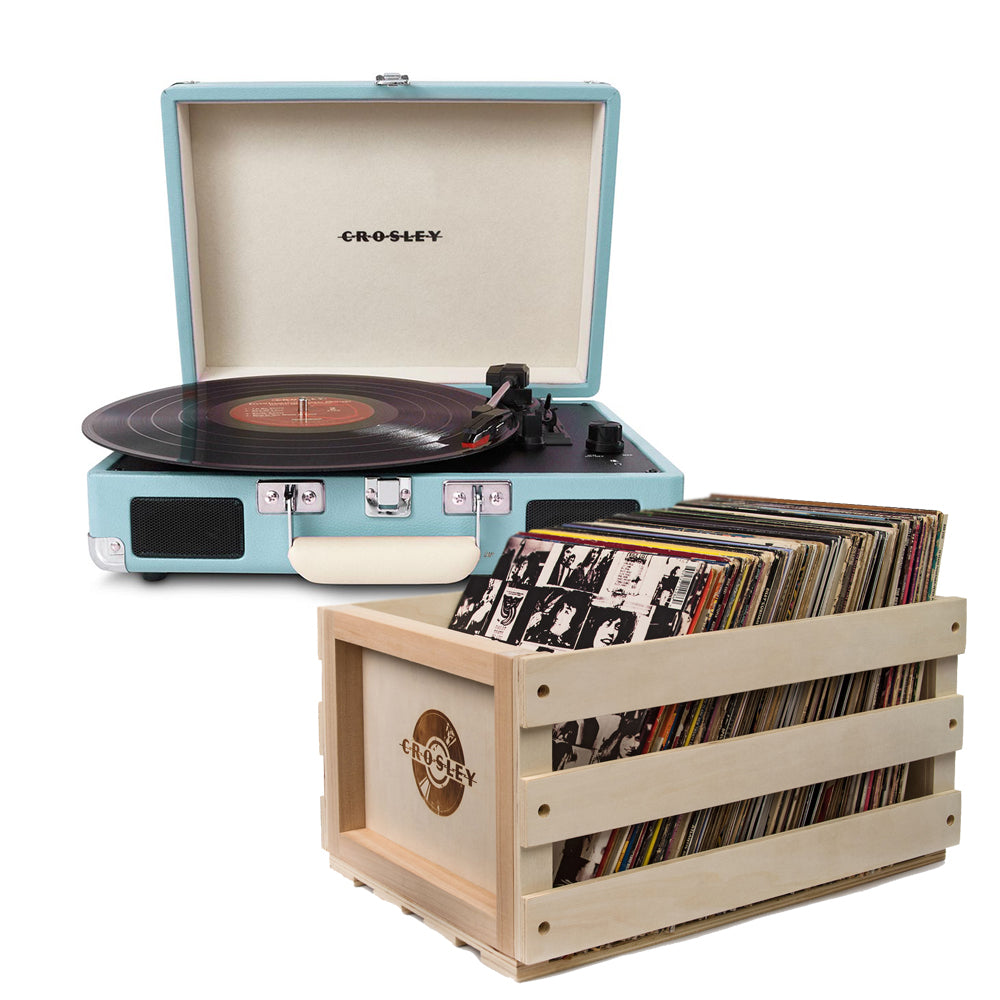 Crosley Cruiser Bluetooth Portable Turntable | Turquoise | Bundled Crosley Record Storage Crate