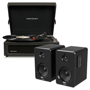 Crosley Voyager Bluetooth Portable Turntable | Black + Majority D40 Bluetooth Speakers | Black | Bundle