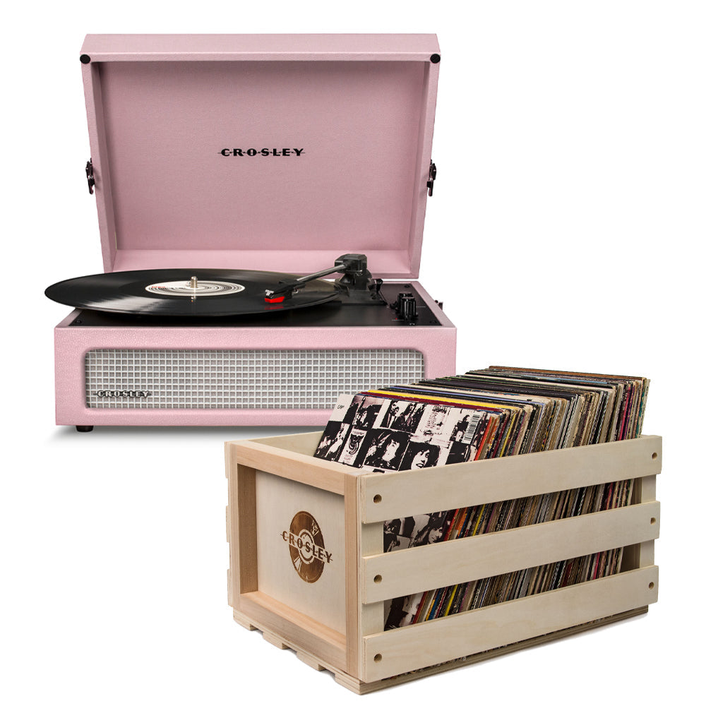 Crosley Voyager Bluetooth Portable Turntable + Record Storage Crate | Amethyst | Retro Vinyl Setup