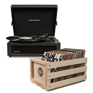 Crosley Voyager Bluetooth Portable Turntable + Record Storage Crate | Black | Stylish Vinyl Storage Solution