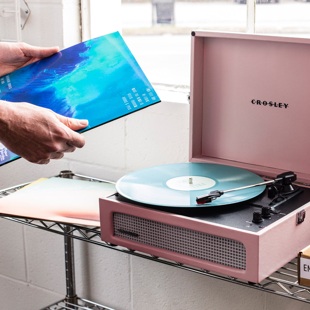 Crosley Voyager Bluetooth Portable Turntable | Amethyst + Crosley Record Storage Display Stand