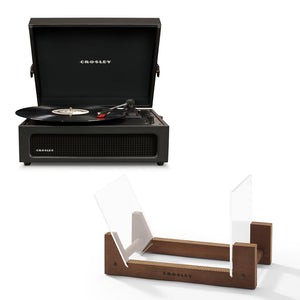 Crosley Voyager Bluetooth Portable Turntable | Black + Crosley Record Storage Display Stand | Vinyl Player Bundle