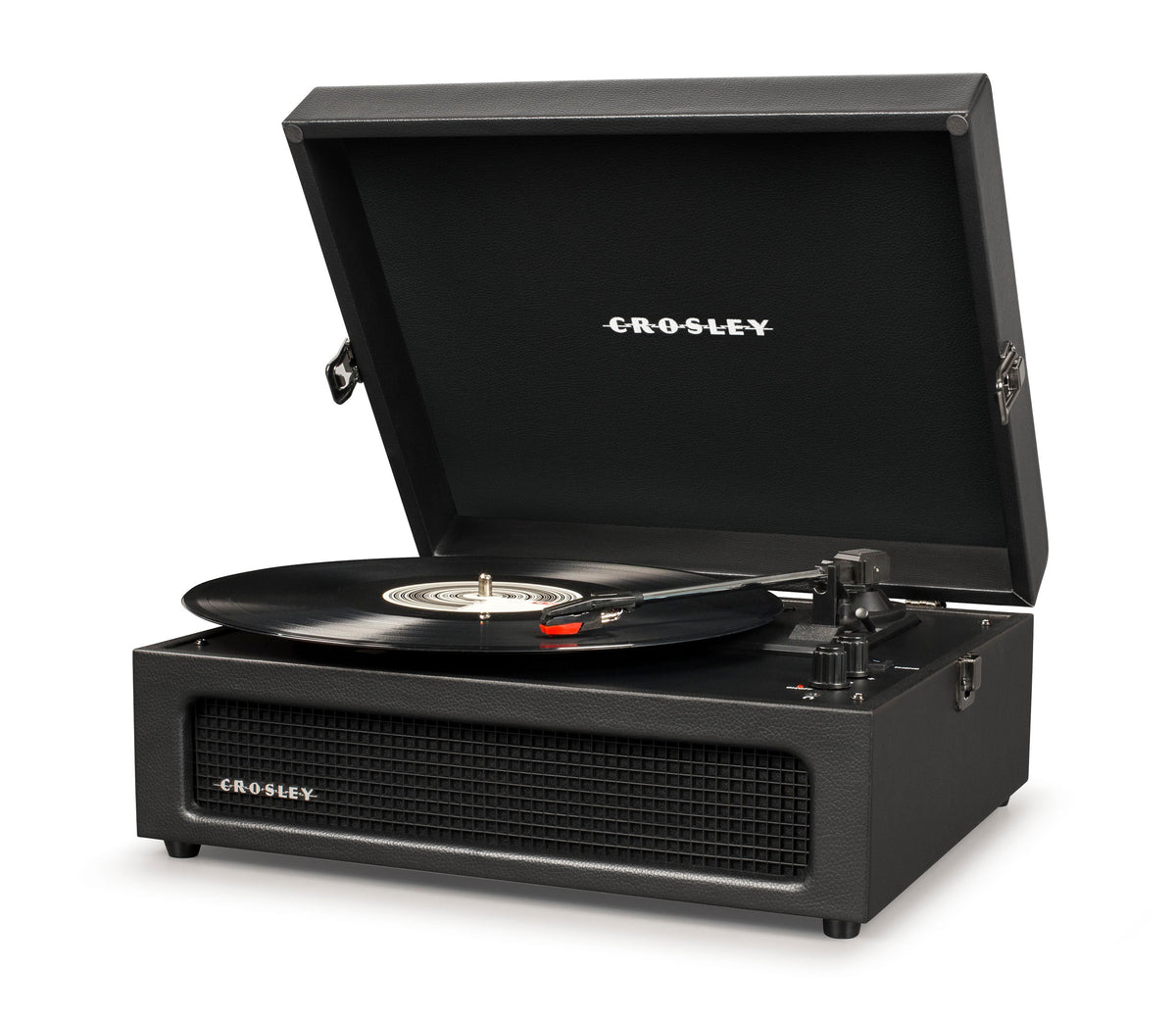 Crosley Voyager Bluetooth Portable Turntable | Black + Crosley Record Storage Display Stand | Vinyl Player Bundle