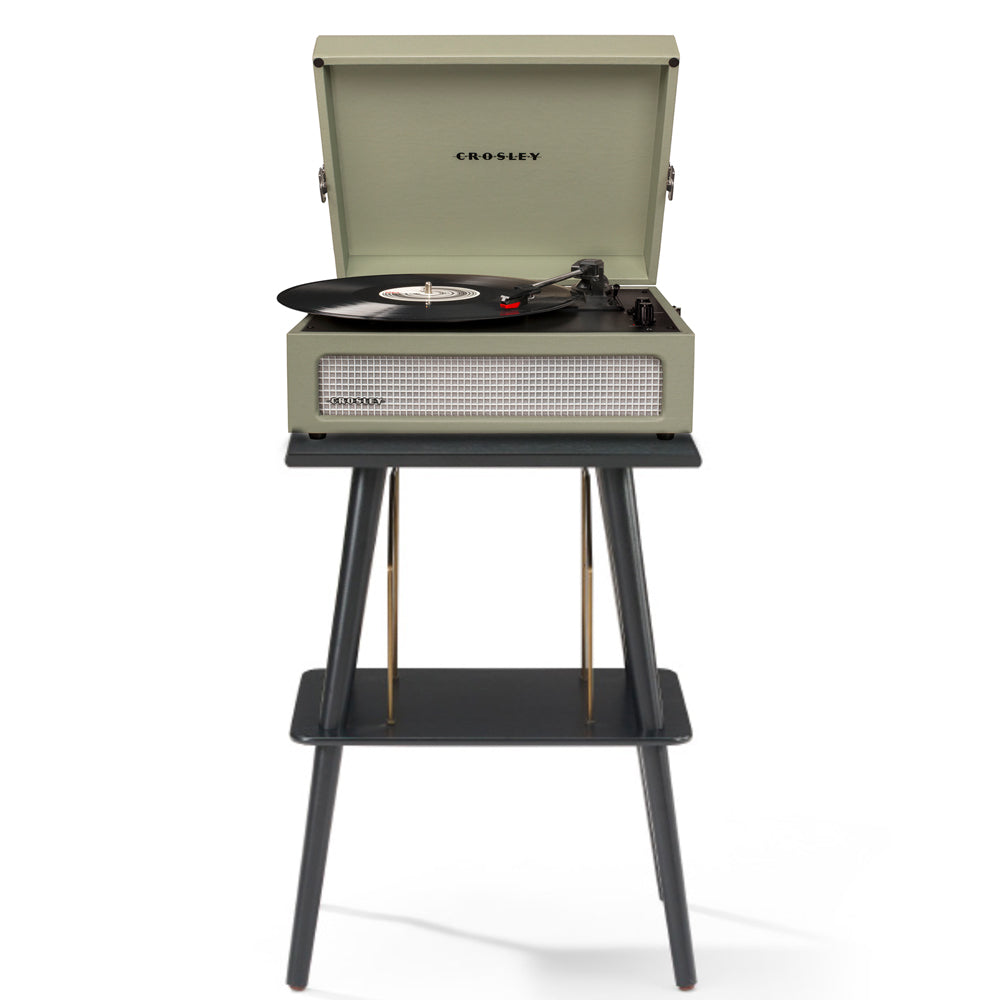 Crosley Voyager Bluetooth Portable Turntable + Entertainment Stand Bundle | Sage Green | Retro Vinyl Setup