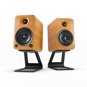 Kanto YU4 140W Powered Bookshelf Speakers | Bluetooth & Phono Preamp | Bamboo | SE4 Black Stand Bundle
