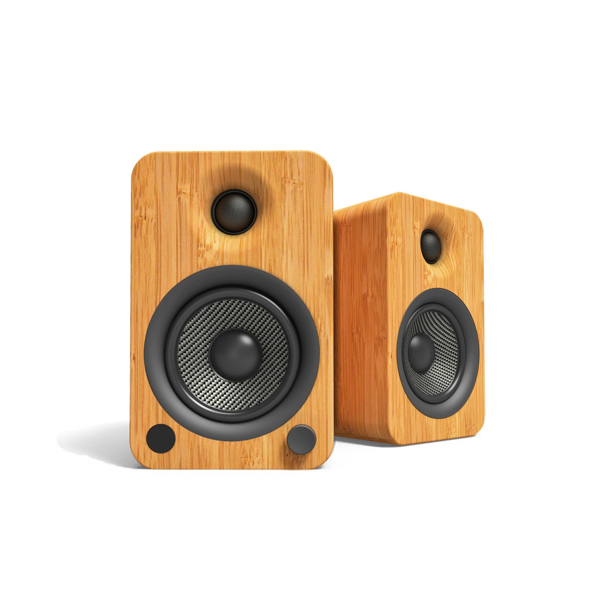 Kanto YU4 140W Powered Bookshelf Speakers | Bluetooth & Phono Preamp | Bamboo | SE4 Black Stand Bundle