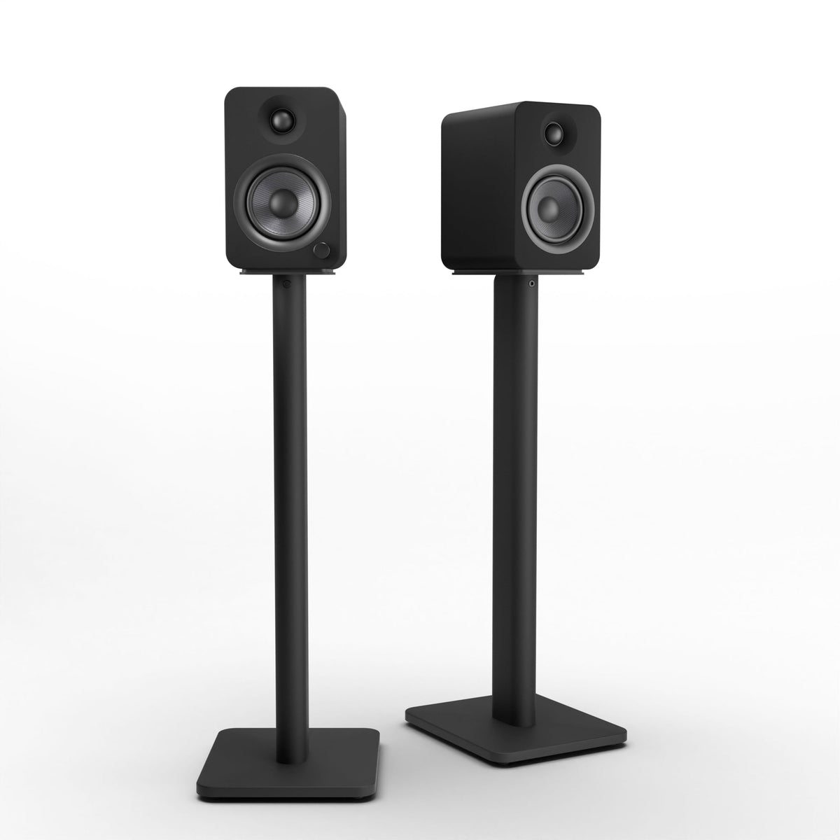 Kanto YU4 140W Powered Bookshelf Speakers | Bluetooth & Phono Preamp | Matte Black | SP26PL Black Stand Bundle