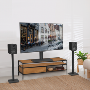 Kanto YU4 140W Powered Bookshelf Speakers | Bluetooth & Phono Preamp | Matte Black | SP26PL Black Stand Bundle