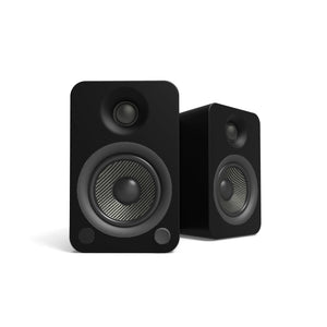 Kanto YU4 140W Powered Bookshelf Speakers | Bluetooth & Phono Preamp | Matte Black | SP26PL Black Stand Bundle