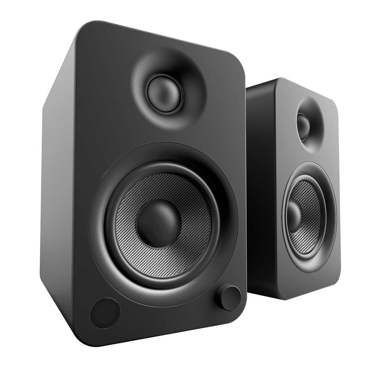 Kanto YU4 140W Powered Bookshelf Speakers | Bluetooth & Phono Preamp | Matte Black | SP26PL Black Stand Bundle