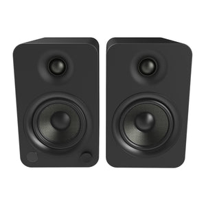 Kanto YU4 140W Powered Bookshelf Speakers | Bluetooth & Phono Preamp | Matte Black | SP26PL Black Stand Bundle