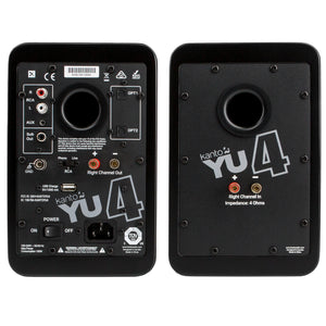 Kanto YU4 140W Powered Bookshelf Speakers | Bluetooth & Phono Preamp | Matte Black | SP26PL Black Stand Bundle