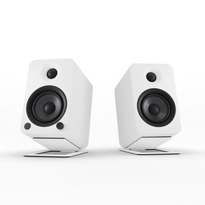 Kanto YU4 140W Powered Bookshelf Speakers | Bluetooth & Phono Preamp | Matte White | S4W White Stand Bundle